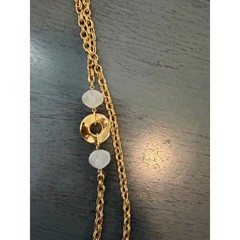 Vintage Gold Tone Double Strand Long Chain Necklace Frosted Beads Donut Charms
