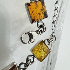 Vintage Sterling Silver Amber Link Bracelet 8.5-9.75” Adjustable 13.7g