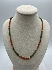 Vtg Jade Carnelian Gold Filled Beads Necklace Choker. 17” long. See pics.