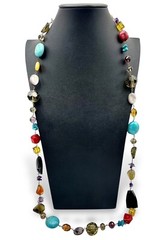 Vintage BOHO STATEMENT Necklace Multi Gemstones MOP Turquoise Etc 41” Fabulous!