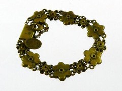 Michal Negrin Rhinestone and Brass Tone Metal Flower Bracelet 6.75 In GOOD