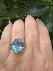 VINTAGE LARGE OVAL CUT BLUE TOPAZ SOLITAIRE RING 925 STERLING SILVER STATEMENT