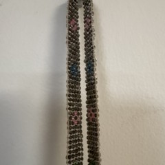 Antique Handmade Beaded Glass Fringe Necklace Silver Pink Blue Green Pre-1920
