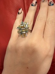 Vintage Fancy Color Baguette Diamond Ring . 2.94 DTW 14Kt White Gold.