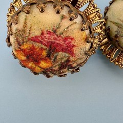 Vintage West Germany Earrings Sugared Florals Gold Tone Filigree Round Clip On