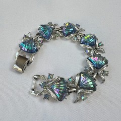 Vintage Coro Bracelet with Blue Aurora Borealis Fan Shell Cabochons