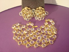 SWAROVSKI SWAN SET/LOT CLEAR CRYSTAL BEZEL NECKLACE 36″&EARRINGS,CLUSTER,DANGLE