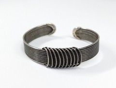 Vintage Artisan Made Silver Tone Wire Collar Necklace & Cuff Bracelet Set