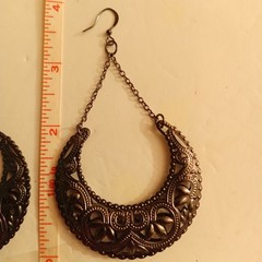 Filigree HalfMoon Crescent Dangle Hoop Earring Gypsy Boho Tribe Celestial Pierce