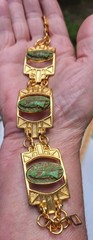 SALE!!! VINTAGE EGYPTIAN REVIVAL PHARAOH GLASS CABACHON SOLID BRASS BRACELET OLD