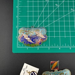 Vintage Cloisonne Enamel Pendant Lot LG Heavy Medallions Puffy Peacock WWII 71st