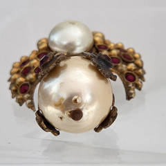 Henry Perichon Baroque Pearl Rhinestone Dangle Brooch Pendant France 1950s-1960s