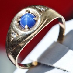 10k yellow gold sz 9.25 ring 0.70ct lab-created blue star sapphire diamond 3.35g