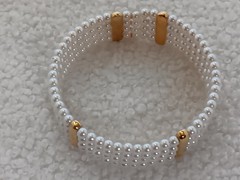 Vintage 4 Strand Faux Pearl Goldtone Tension Cuff Bracelet 7.5 in