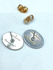 Vintage Damascene Stud Earrings Reed & Barton Silver Bird Maple Leaf .5″