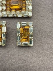 Vintage Tortolani Yellow Rhinestone Baguette Brooch And Clip On Earring Set