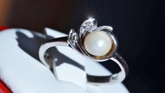 10k white gold size 6.75 ring 5.3mm cultured pearl natural diamond antique 2.28g