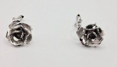 Vintage Napier Rose Earrings Silver Tone 1/2″ Floral Button Style