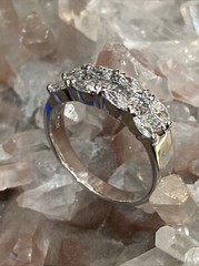 Vintage 14K White Gold Marquise & Tapered Baguette Diamond Ring Size 6.5