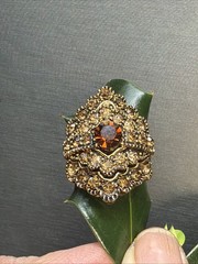 Vintage Ring Cognac Topaz Rhinestone Statement Cocktail Adjustable Size