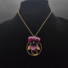 Purple Violet Necklace Stick Pin Set Vintage Floral Flower Jewelry