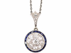 Art Deco Style Lab-Created Diamond & Sapphire Wedding 14k White Gold FN Pendant