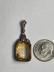Vintage Art Deco 935 Sterling Silver Citrine Marcasite Pendant
