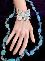 Vintage Butterfly Bracelet W/ Abalone Shell & Turquoise & Lucite Necklace