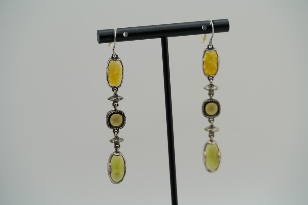 Vintage Silver Tone Long 7cm Dangle Earrings JB39