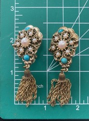 Vintage Victorian Revival Necklace Earrings Faux Pearl turquoise Festoon Tassel