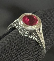 Antique Art Deco Platinum Ring with Flame-Fusion Ruby (c.1920s-1930s) Size 6.5