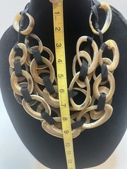 Large Buffalo Horn Links Chunky Necklace & Black Cord Organic Natural Necklace