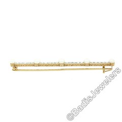 Antique Edwardian French Gold & Platinum 0.80ct Diamond Pearl Bar Pin Brooch