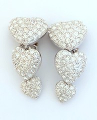 Gorgeous Nolan Miller Silver Tone Pave Crystal Triple Heart Dangle Earrings