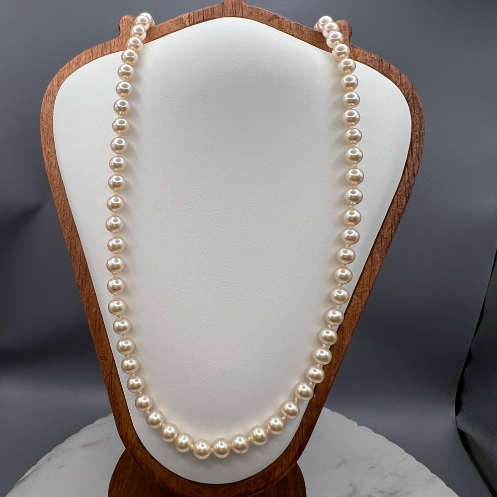 Vintage Faux Pearl Necklace 26in Gold Tone Pearl Clasp Wedding Formal Bridal