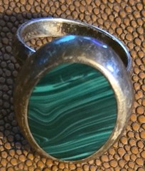 Vintage Taxco Malachite And Silver Ring 9.6 Grams Mexico Marked Adjustable