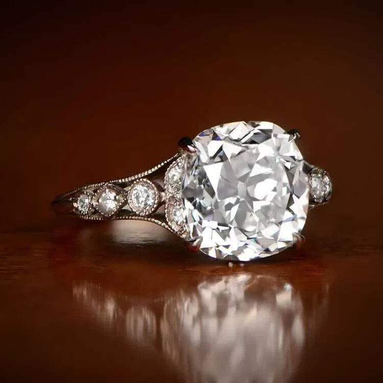 2Ct Art Deco Cushion Cut Lab Created Diamond Wedding 14K White Gold Finish Ring