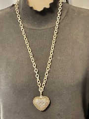 Vintage Gold Tone Caged Hollow Heart Pendant Necklace, 29.5″