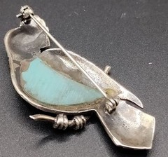 Sterling & Marcasite Blue Resin Bird Belly Cockatiel Brooch