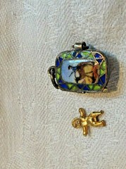 Egyptian Revival Enamel 800 Silver MOSES Basket Locket 0r Charm w Baby MOSES