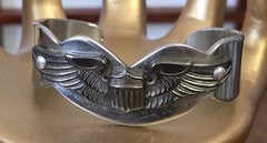 Vtg WWII Era Sterling Navy Pilot Trench Art Sweetheart Bracelet Stainless Sz 5.5
