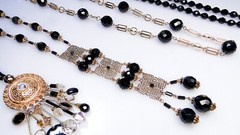 Glamorous Vintage Black Crystal Glass Bead Necklaces Earrings 6pc Necklace Lot