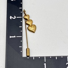 Vintage Puffy Heart Stick Pin Gold Tone Triple Cascade Dangle