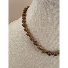 Vintage Unakite Jasper Necklace, Healing Crystal, Earthy Bohohemian