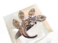 Vintage 14K GE ESPO White Gold Plated Spray FLOWER Clear Stone Silver CZ Ring
