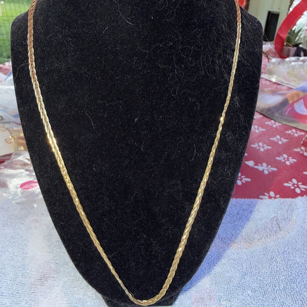 MONET Vintage Gold Tone Twist Braided Necklace 16 Inches Signed