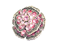Pink Rhinestone Pendant Silvertone Metal 1 1/4″ in Diameter