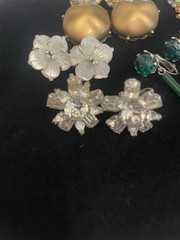 VTG EARRING LOT CLIP PIERCED Lucite Glass Rhinestones 1Pair Sterling Back SEE#15