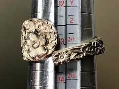 ANTIQUE STERLING SPOON BYPASS RING STUNNING DEEPLY ETCHED FLORAL PATTERN SIZE 13
