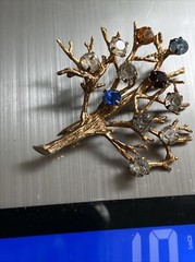 Vtg Sterling Silver gold Tone Multi Color Stone Detailed Tree Of Life Brooch